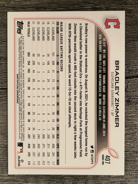 2022 Topps #407 Bradley Zimmer