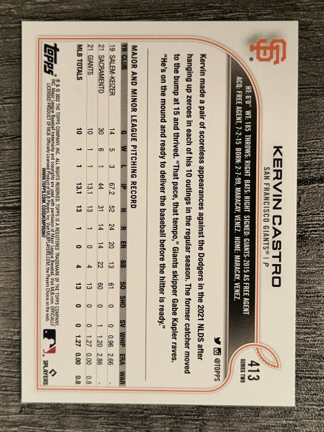 2022 Topps #413 Kervin Castro RC