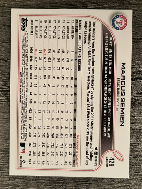 2022 Topps #429 Marcus Semien