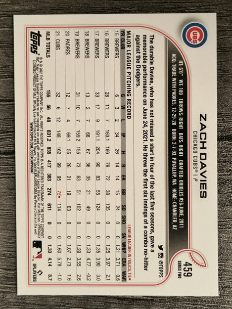 2022 Topps #459 Zach Davies