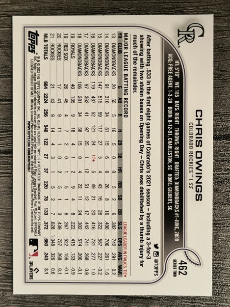 2022 Topps #462 Chris Owings