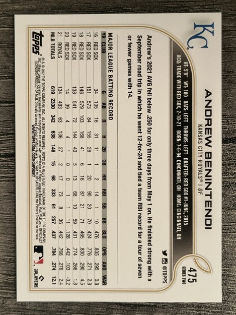 2022 Topps #475 Andrew Benintendi