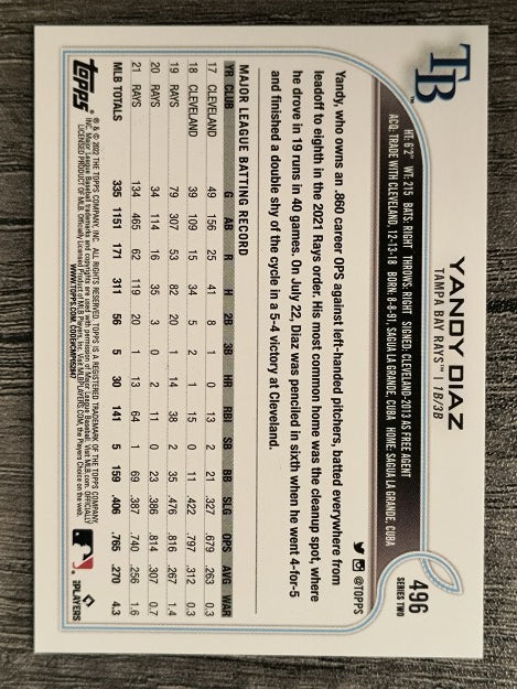 2022 Topps #496 Yandy Diaz