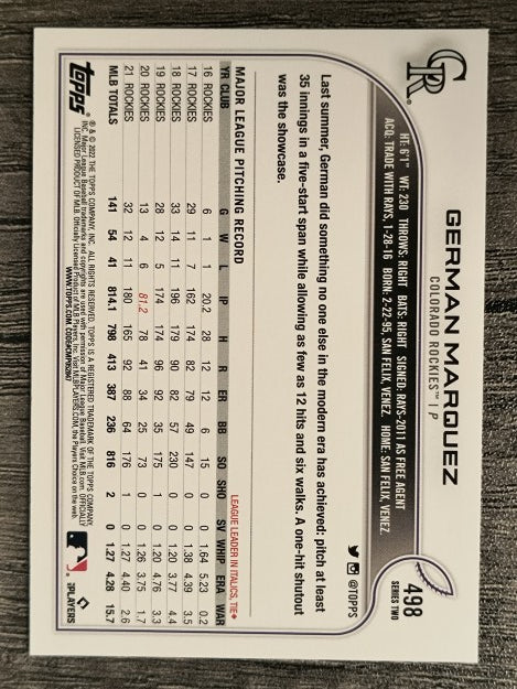 2022 Topps #498 German Marquez