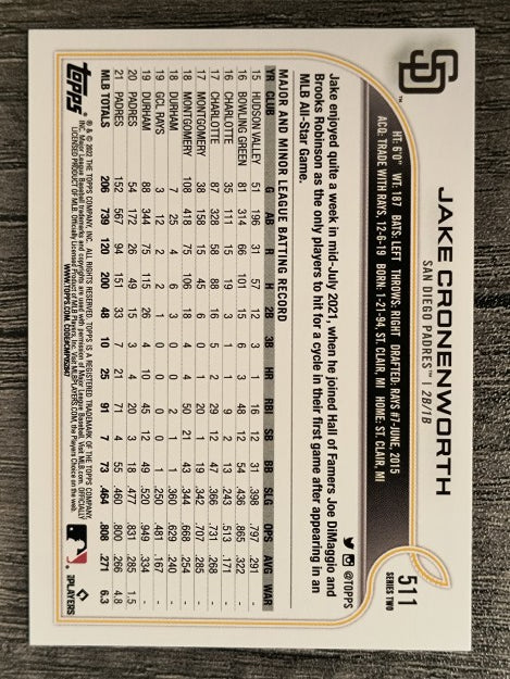 2022 Topps #511 Jake Cronenworth