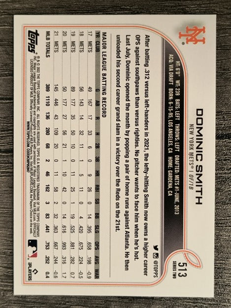 2022 Topps #513 Dominic Smith