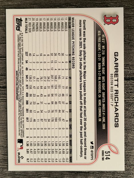 2022 Topps #514 Garrett Richards