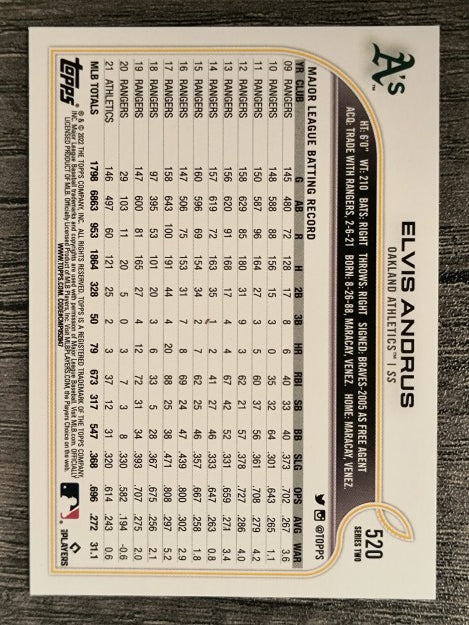 2022 Topps #520 Elvis Andrus
