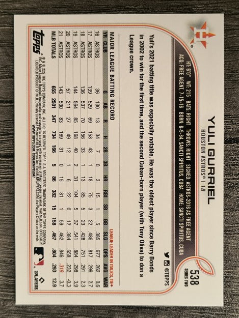 2022 Topps #538 Yuli Gurriel