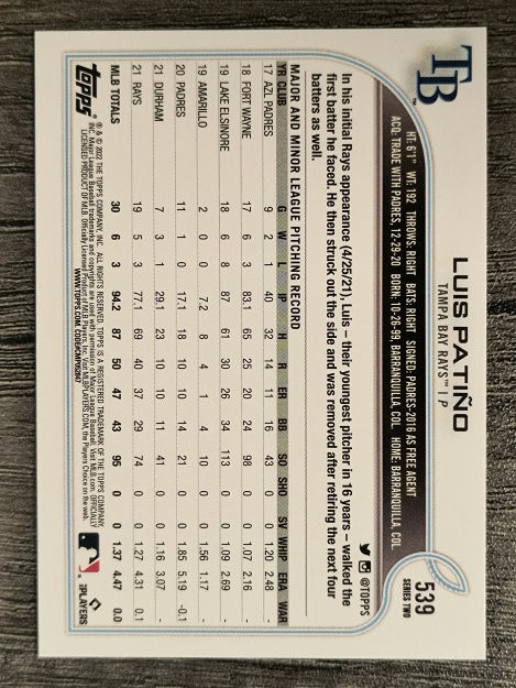 2022 Topps #539 Luis Patino