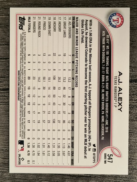2022 Topps #547 A.J. Alexy RC