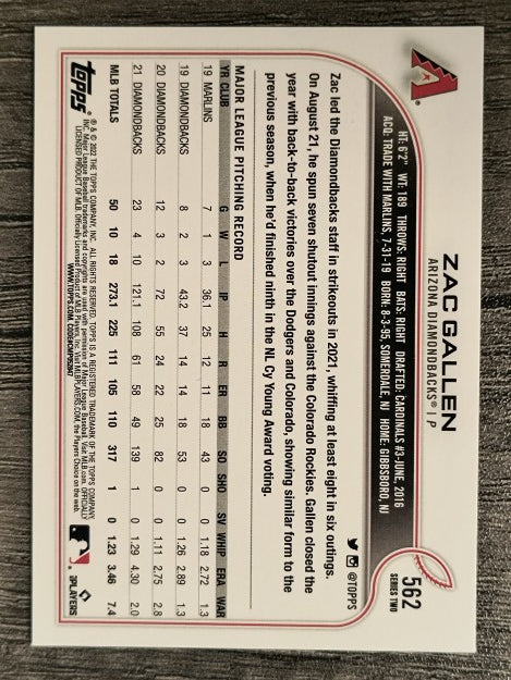 2022 Topps #562 Zac Gallen