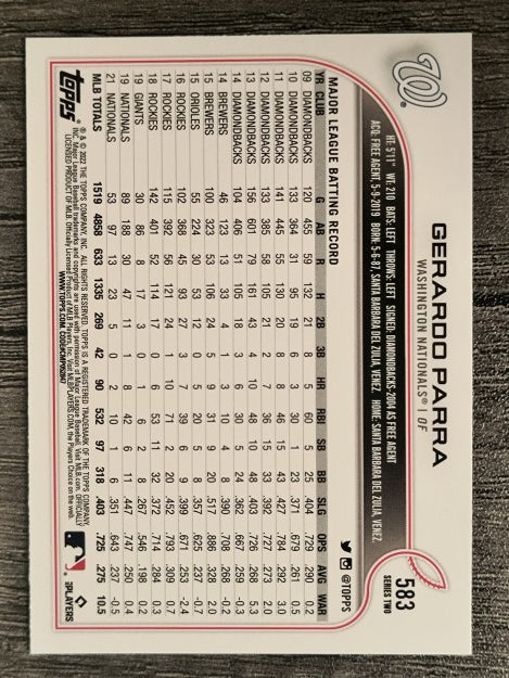 2022 Topps #583 Gerardo Parra