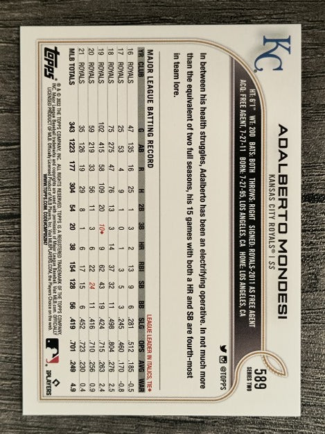 2022 Topps #589 Adalberto Mondesi