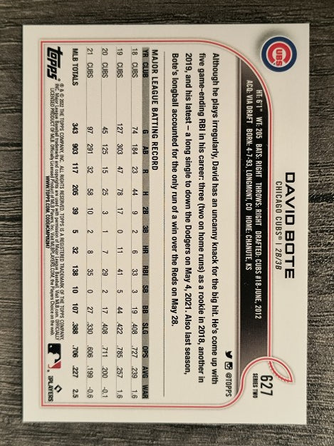 2022 Topps #627 David Bote