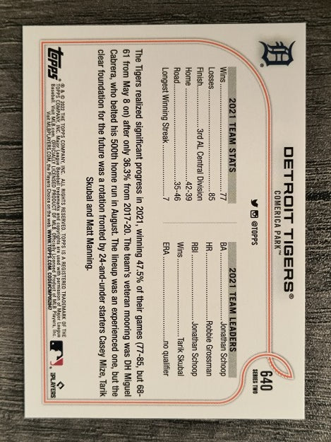 2022 Topps #640 Detroit Tigers