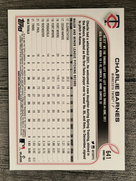 2022 Topps #641 Charlie Barnes RC