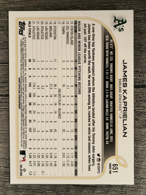 2022 Topps #651 James Kaprielian