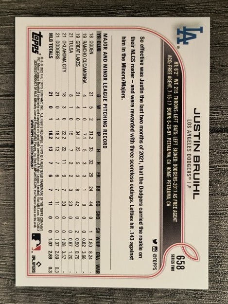 2022 Topps #658 Justin Bruihl RC