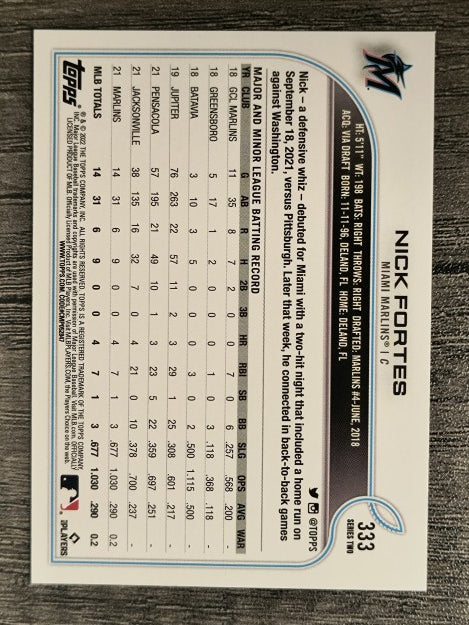 2022 Topps #333 Nick Fortes RC