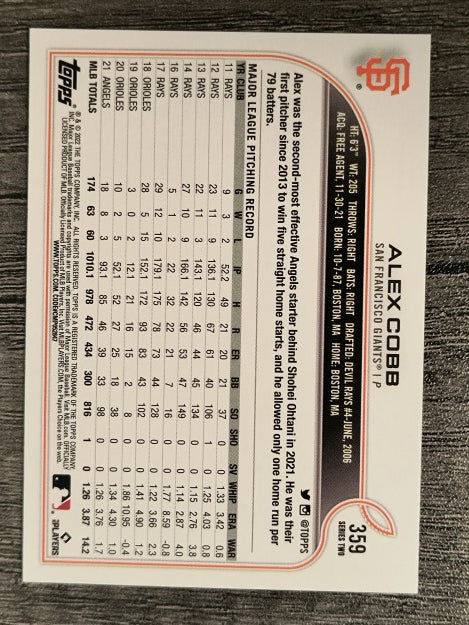 2022 Topps #359 Alex Cobb