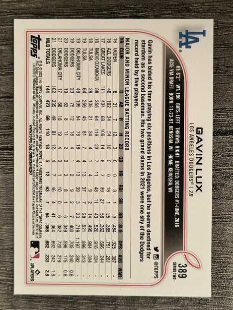 2022 Topps #389 Gavin Lux