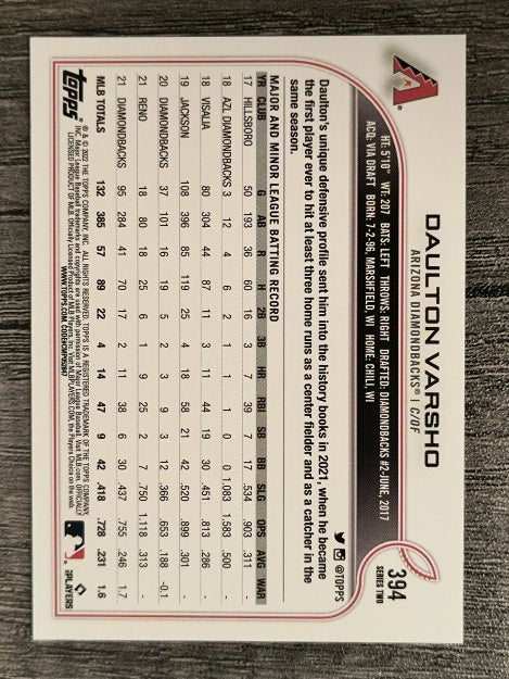 2022 Topps #394 Daulton Varsho