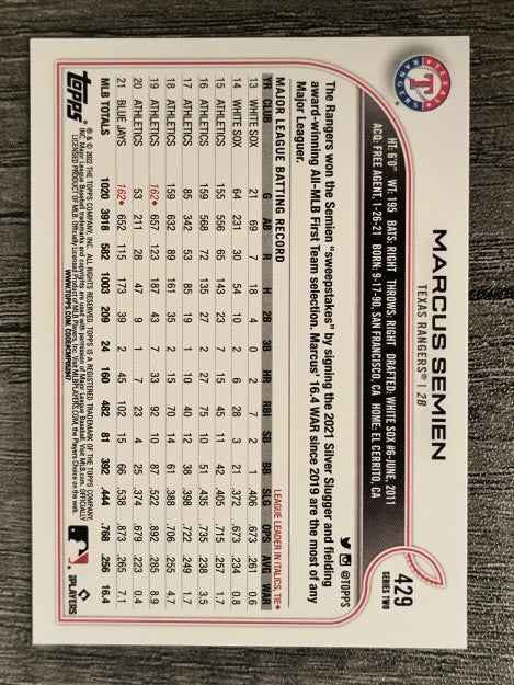 2022 Topps #429 Marcus Semien