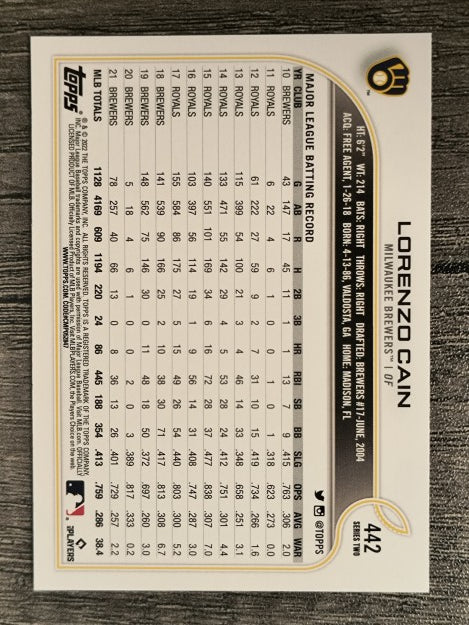 2022 Topps #442 Lorenzo Cain