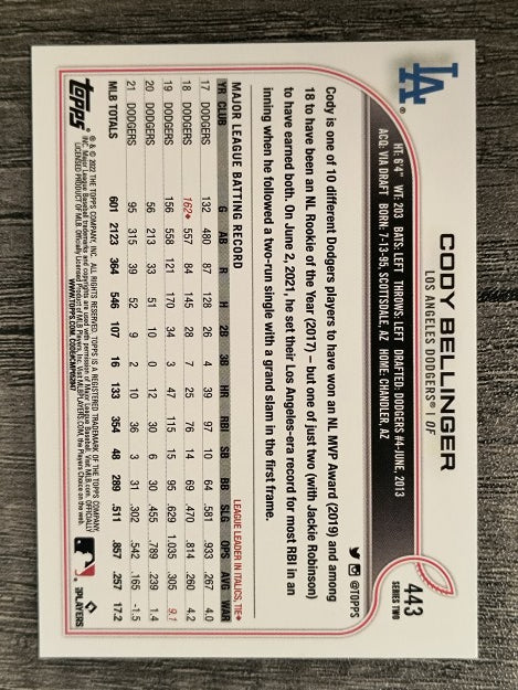 2022 Topps #443 Cody Bellinger