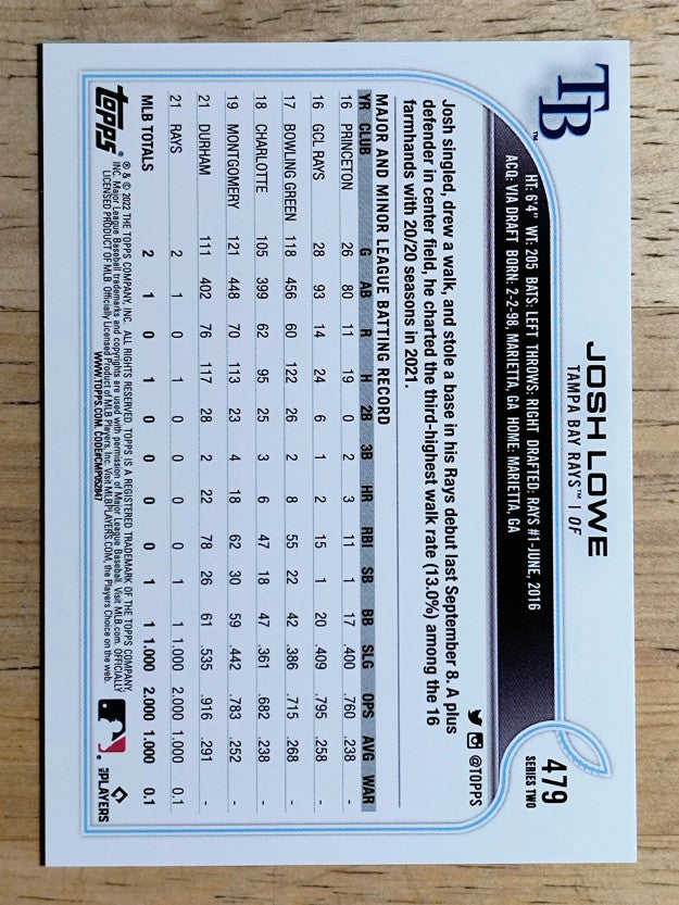2022 Topps #479 Josh Lowe RC