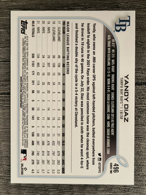 2022 Topps #496 Yandy Diaz