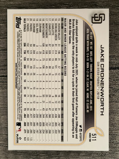 2022 Topps #511 Jake Cronenworth