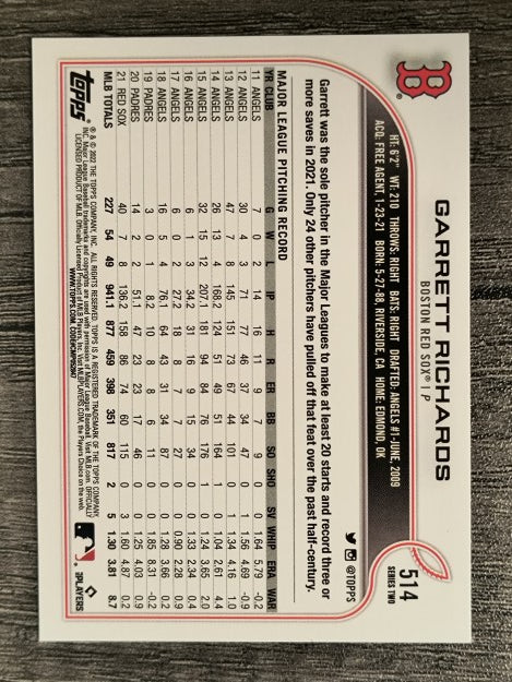 2022 Topps #514 Garrett Richards