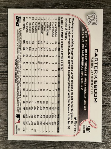 2022 Topps #580 Carter Kieboom