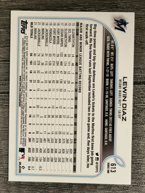 2022 Topps #613 Lewin Diaz