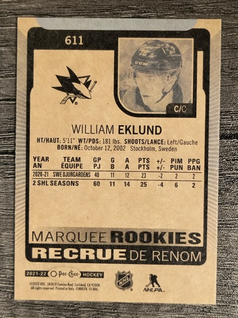 2021-22 O-Pee-Chee #611 William Eklund RC