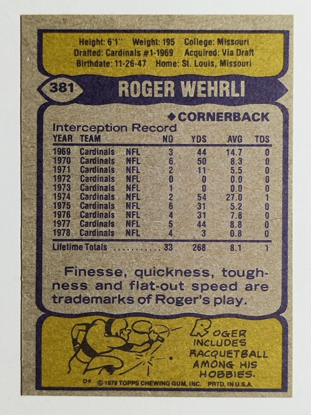1979 Topps #381 Roger Wehrli (NM)