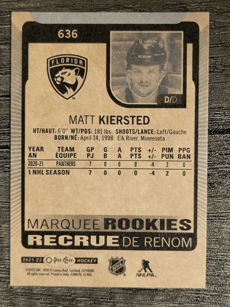 2021-22 O-Pee-Chee #636 Matt Kiersted RC
