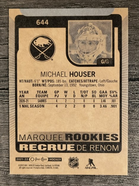 2021-22 O-Pee-Chee #644 Michael Houser RC