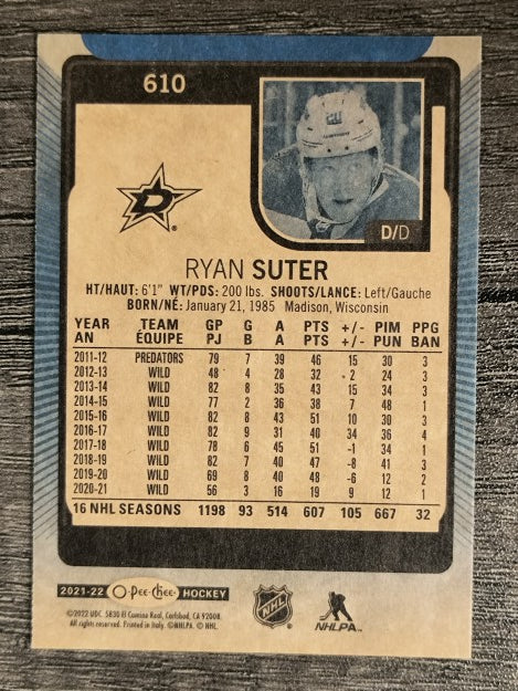 2021-22 O-Pee-Chee Blue #610 Ryan Suter