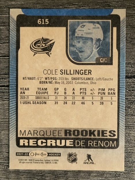 2021-22 O-Pee-Chee Blue #615 Cole Sillinger