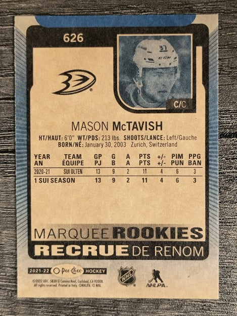 2021-22 O-Pee-Chee Blue #626 Mason McTavish