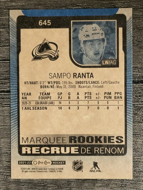 2021-22 O-Pee-Chee Blue #645 Sampo Ranta