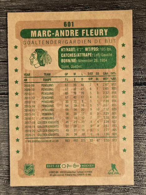 2021-22 O-Pee-Chee Retro #601 Marc-Andre Fleury