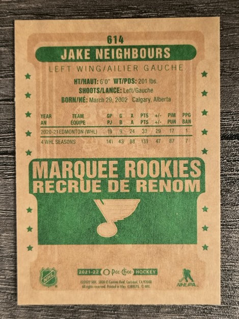 2021-22 O-Pee-Chee Retro #614 Jake Neighbours