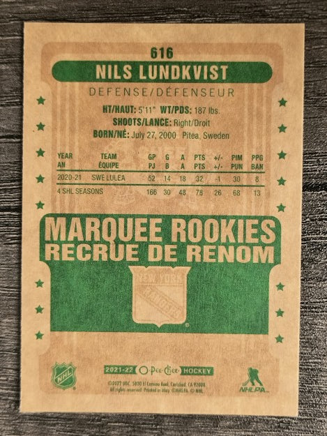 2021-22 O-Pee-Chee Retro #616 Nils Lundkvist