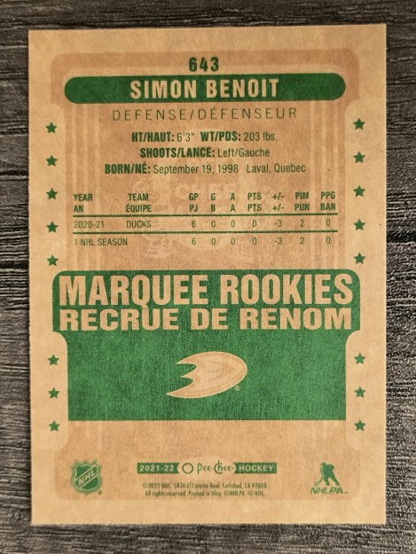 2021-22 O-Pee-Chee Retro #643 Simon Benoit