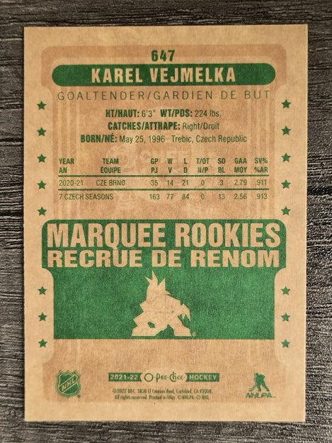2021-22 O-Pee-Chee Retro #647 Karel Vejmelka