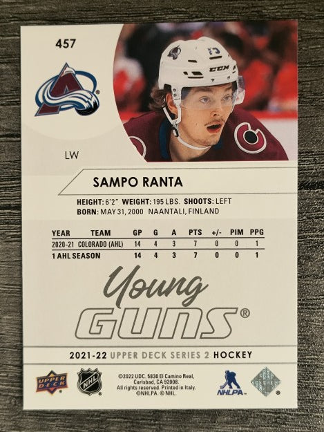 2021-22 Upper Deck #457 Sampo Ranta YG RC